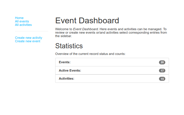 Screenshot of the Event dashboard project