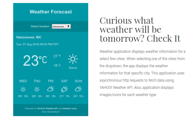 Screenshot of the Weather forecast project