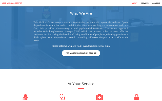 Screenshot of the landing page for Yale Medical Centre